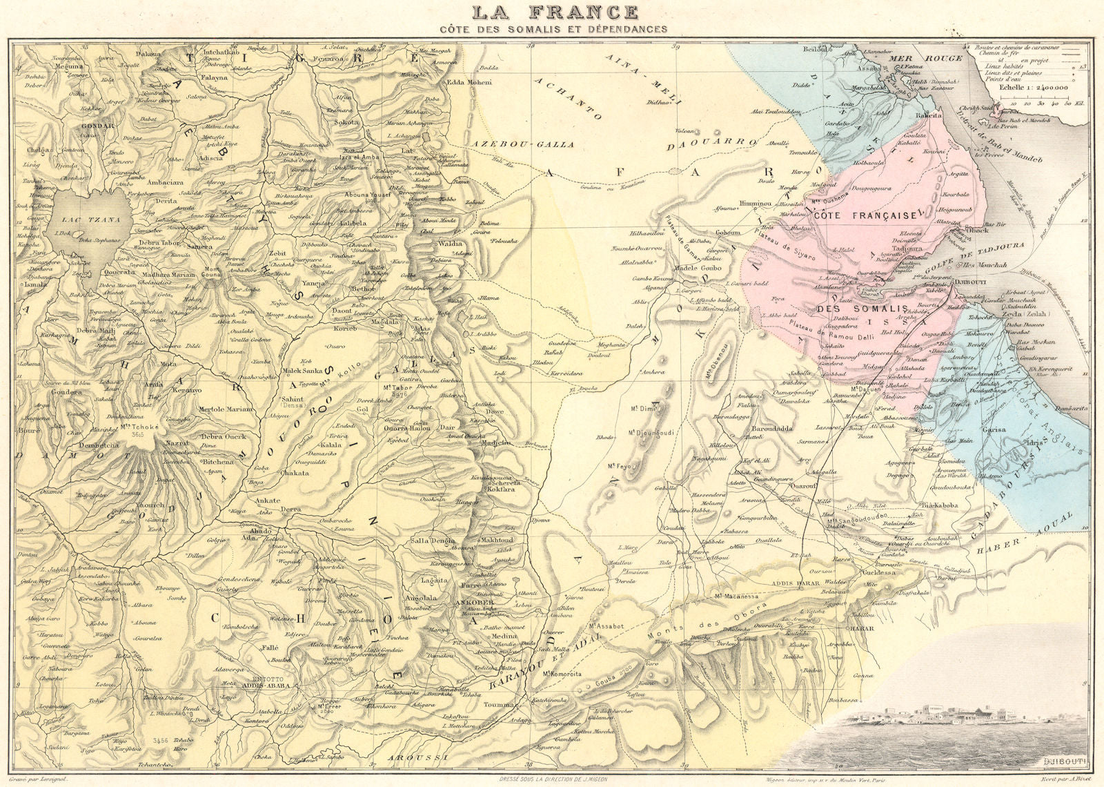 AFRICA. Somalia Djibouti Ethiopia; Côte des Somalis. Vuillemin. 1903 old map